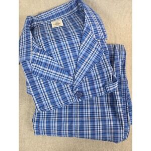 Covington Mens Long Sleeve Dad Pajama Set Size L Blue Plaid Comfort Waist NEW